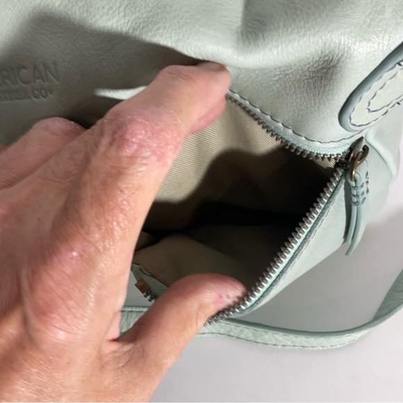 American Leather Company Leather Hanover Mint Green Two Front Zip Pockets Bag - Picture 12 of 15